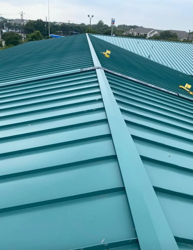 Green commercial metal roof ridge and valley for Metal Roof Repair in Atherton